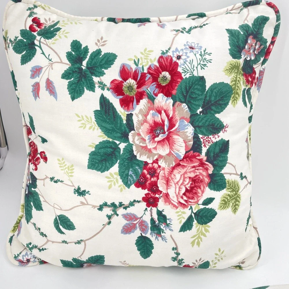 Waverly Roseberry Garden Floral Throw Pillows Set of 3 Red Green Cream 16x16